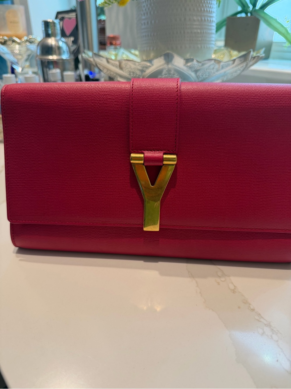 Authentic Yves Saint Laurent Hot Pink Leather Clutch